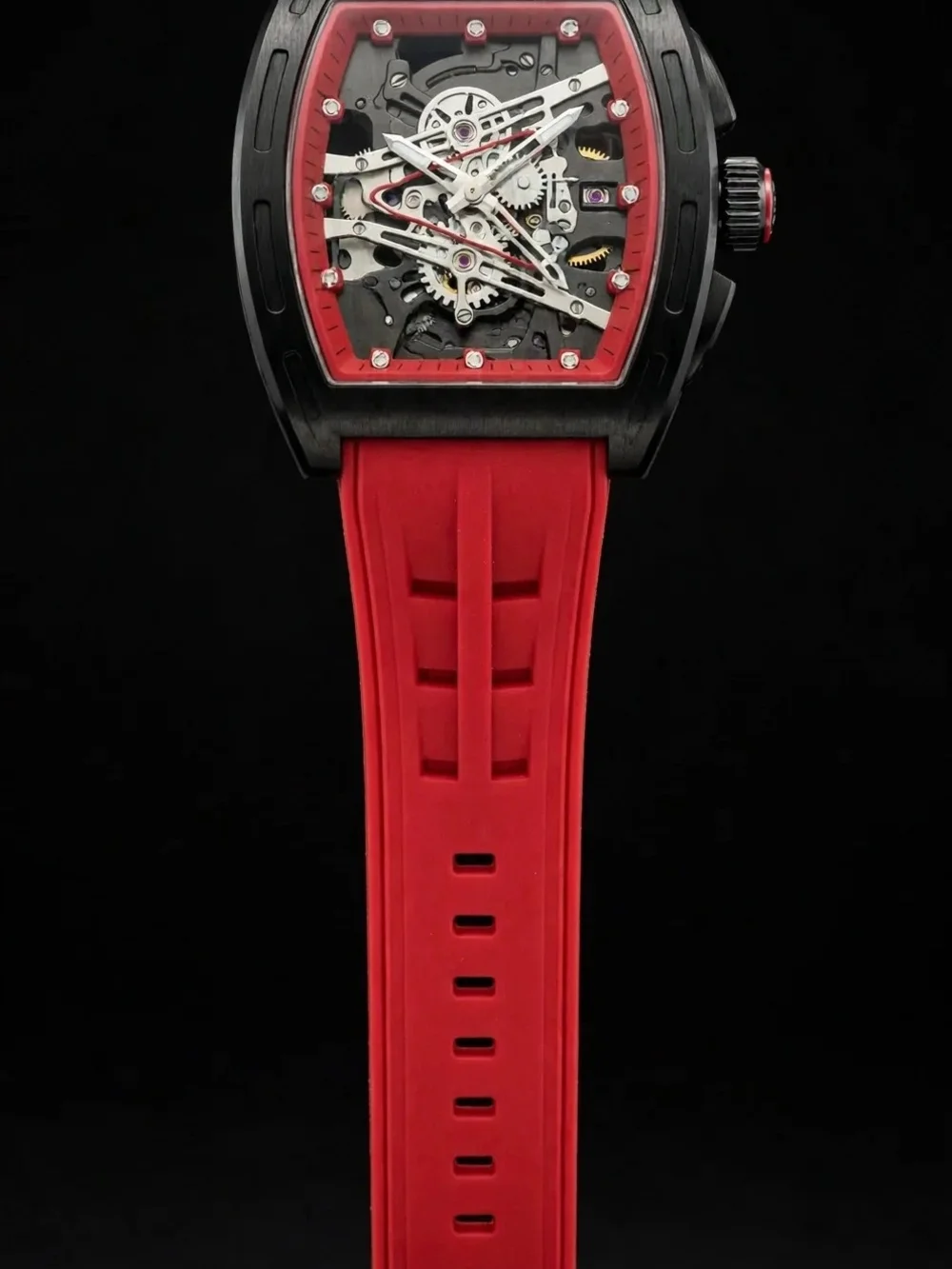 Skeleton Dial Smartwatch with Red Strap